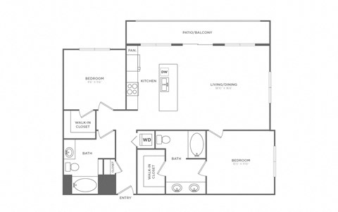 Floor plan for 2 beds, 2 baths, 1200 sqft